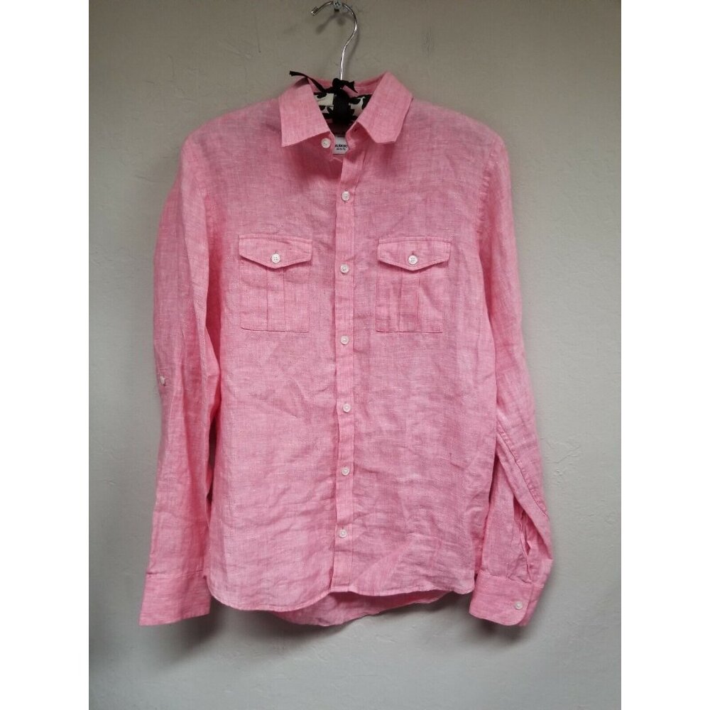 Murano Baird McNutt Mens Linen Slim Fit Button Up Shirt Small Pink Long Sleeve
